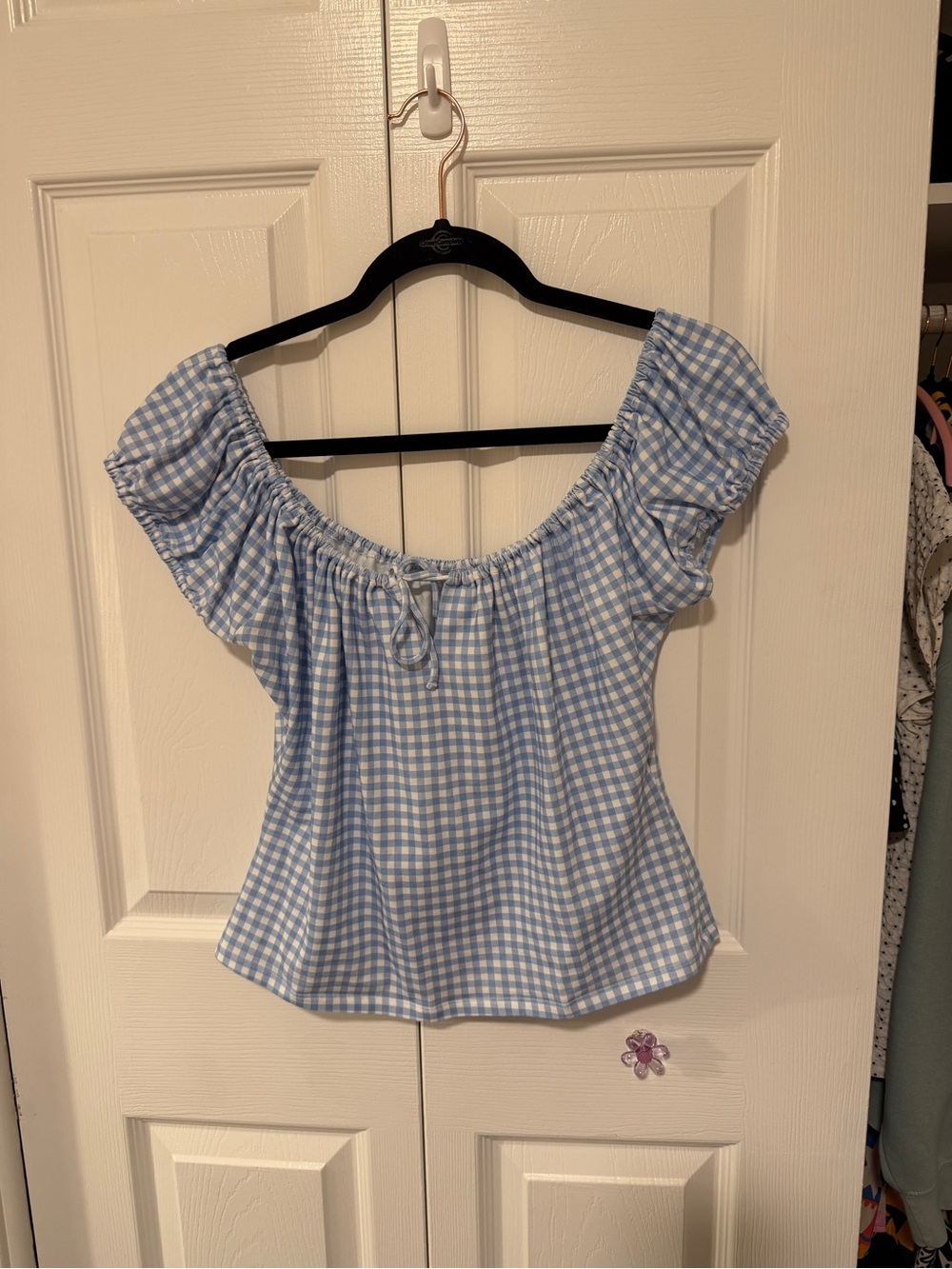 Sézane Willow T-Shirt Gingham Top – Size XXL – Ecru and Blue - Picture 3 of 5